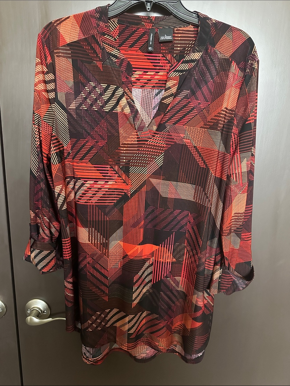 New Direction Women's Geometric Print 3/4 Sleeve Tunic Top